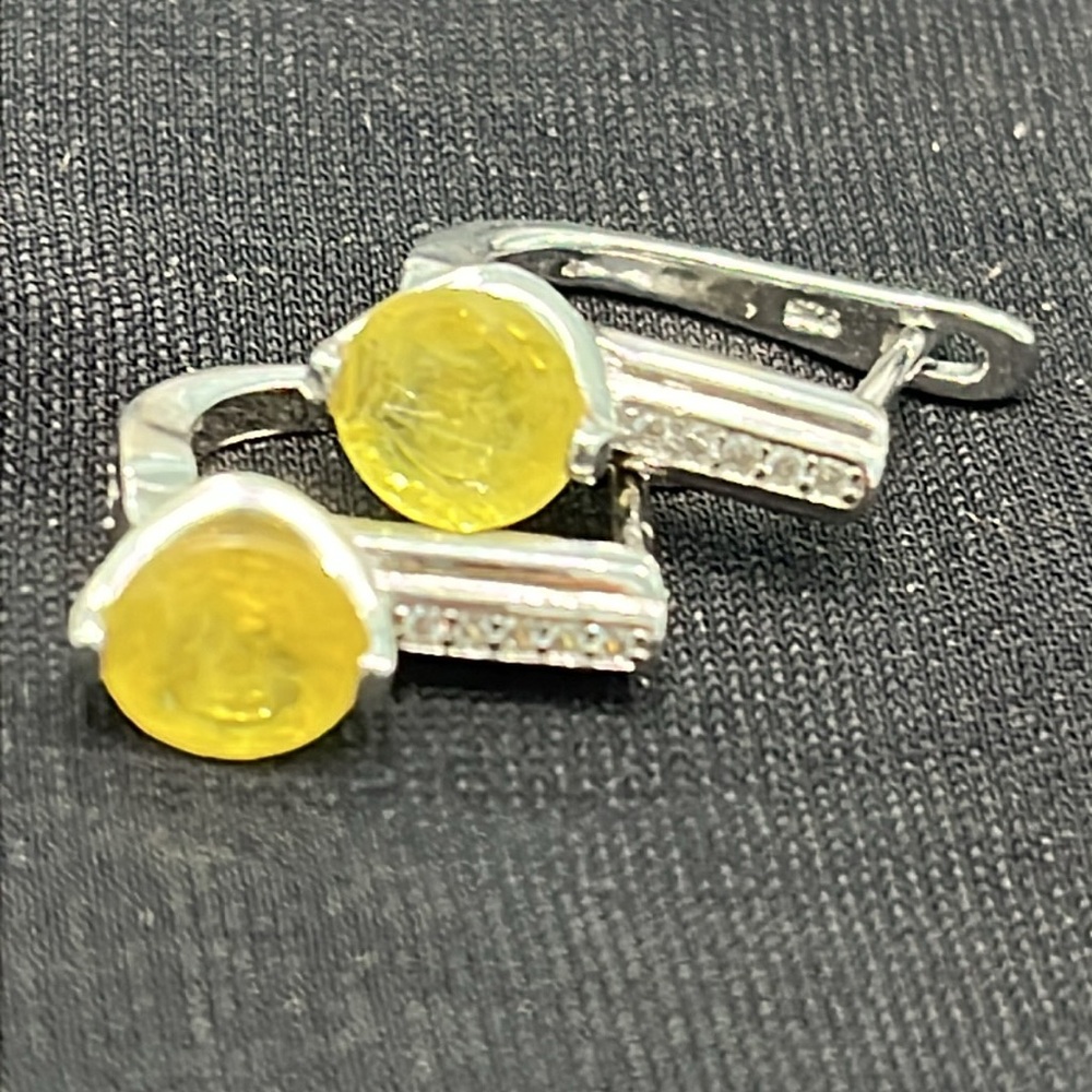 1 Ct Genuine Sapphires 14KGP Earrings - Picture 3 of 4